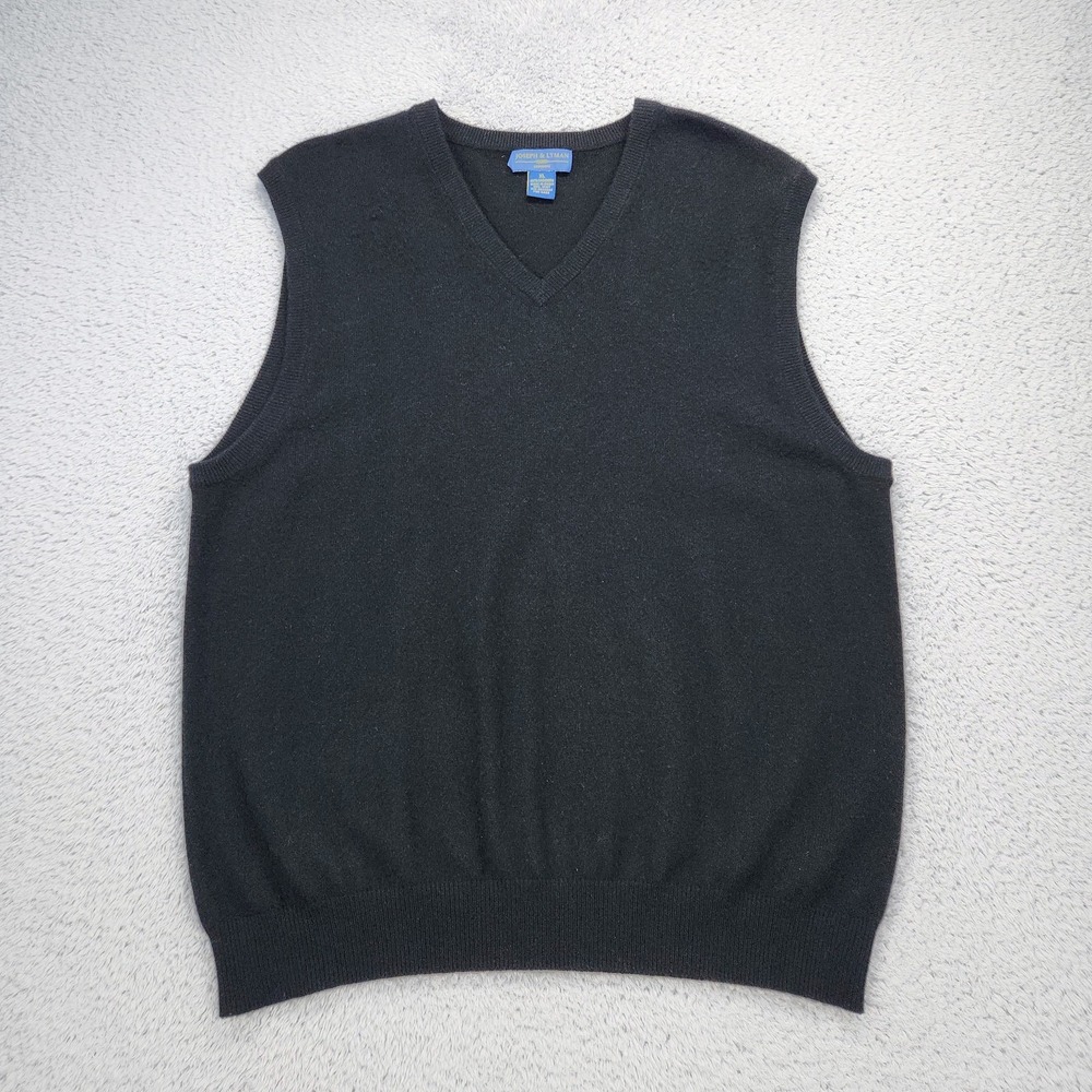 Joseph & Lyman Sweater Vest Mens XL Black 100% Cashmere V Neck Knit Pullover